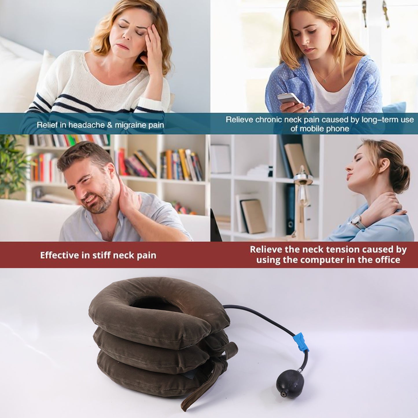 Manual air pump for inflating cervical neck traction collar