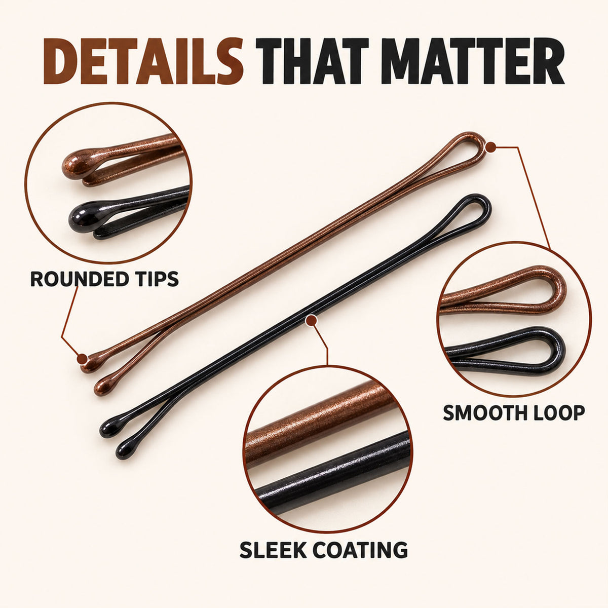 Metal Hair Pins with Rounded Tips for Bun Updo and Everyday Hair Styling (24 Pc)