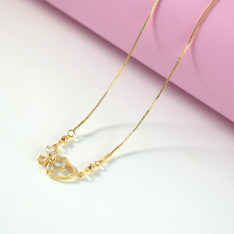 Gold-Plated Crystal Butterfly Heart Pendant Necklace for Women