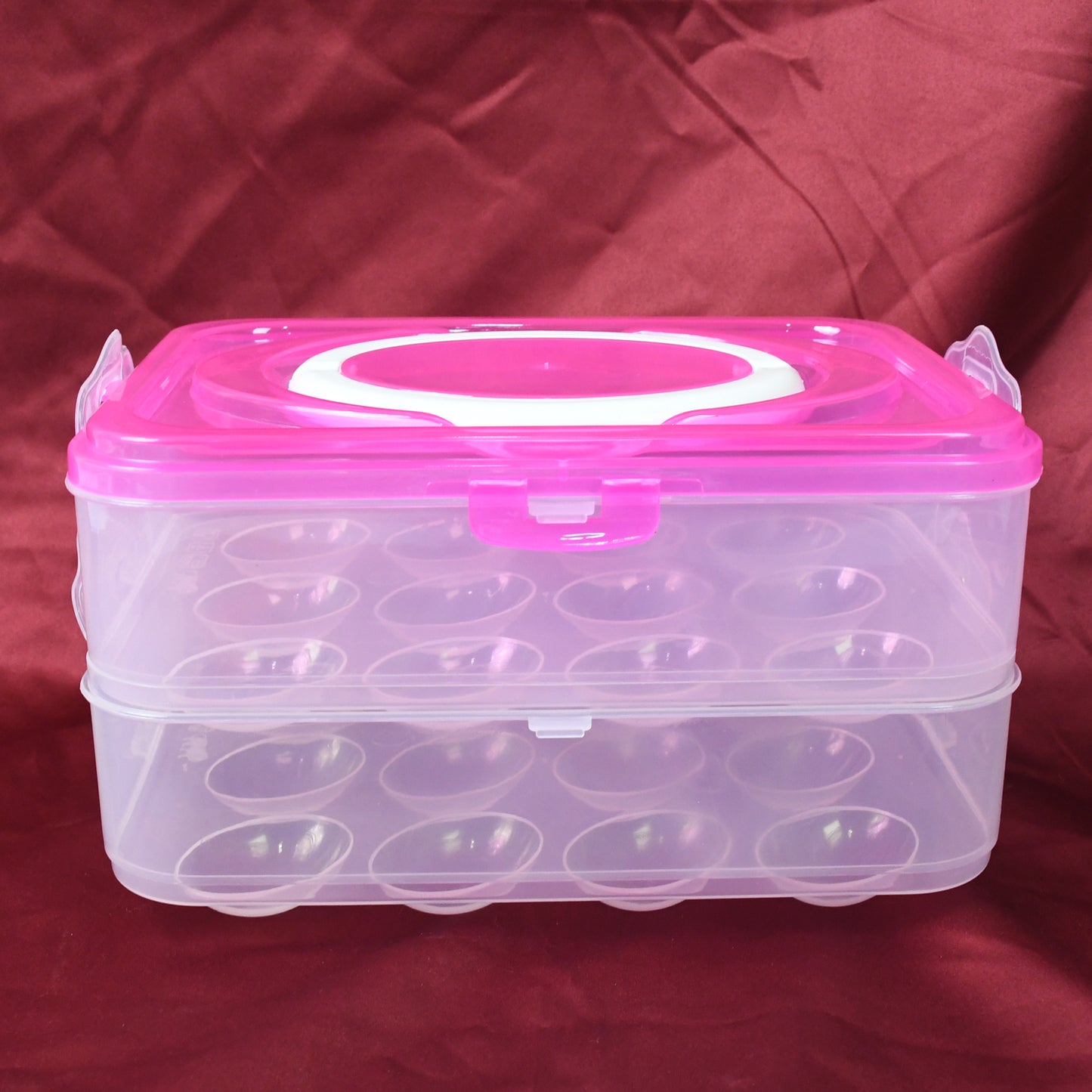 Double layer 24-grid egg storage box with handle and transparent lid