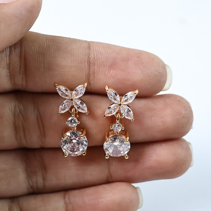 Floral CZ diamond drop earrings styled with traditional attire
