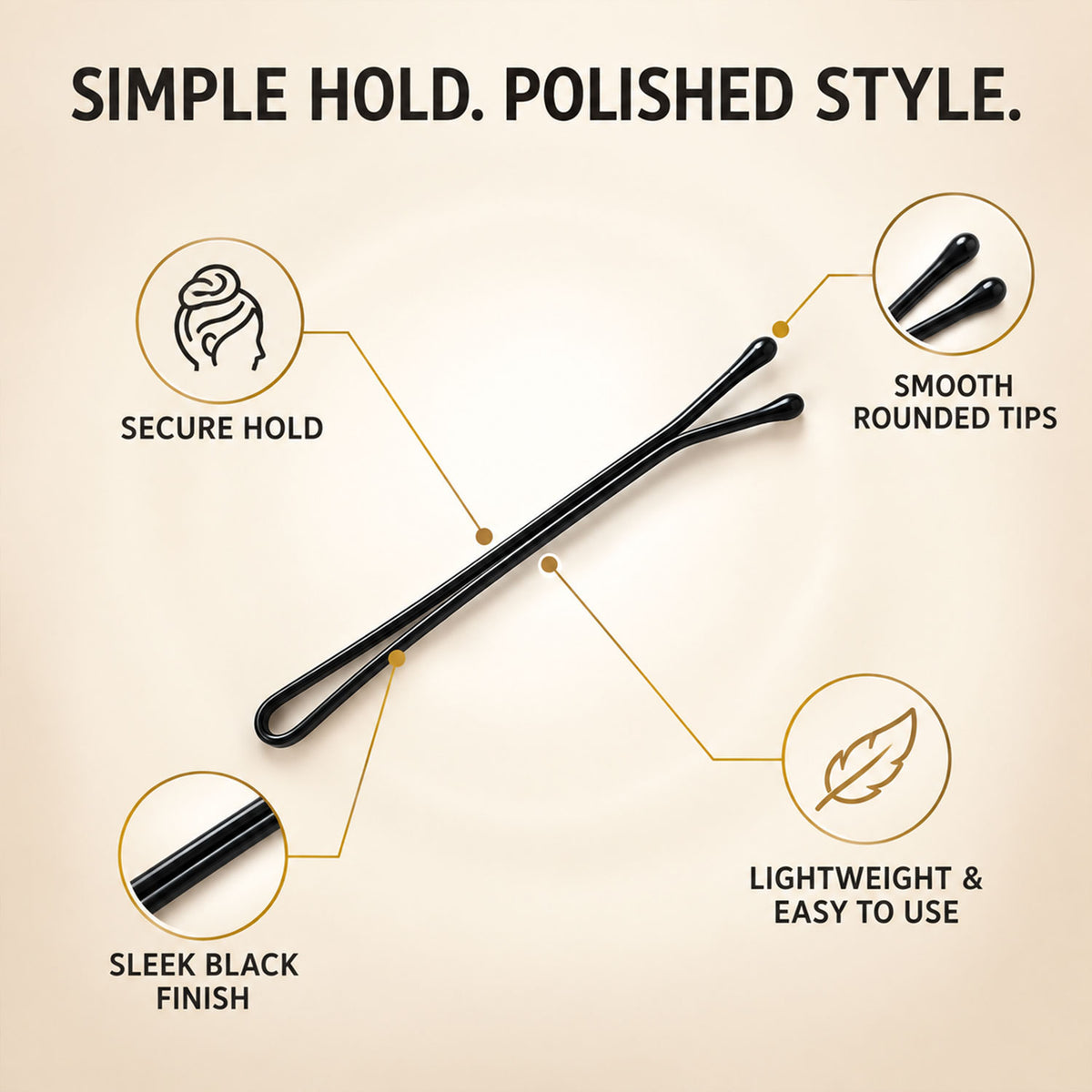 Metal Hair Pins with Rounded Tips for Bun Updo and Everyday Hair Styling (40 Pc)