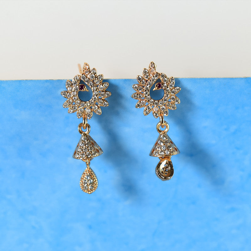 Stylish Floral Jhumka Design CZ Stone Drop Earrings for Women