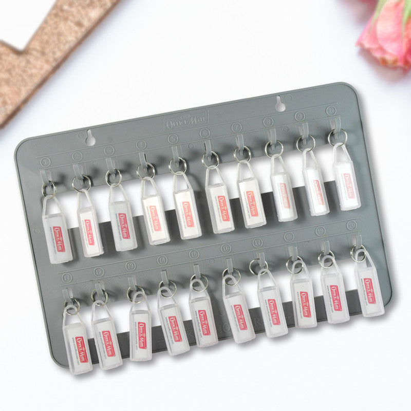 Office Mate Wall Key Holder Board – 20 Hooks with Label Tags for Organized Key Storage