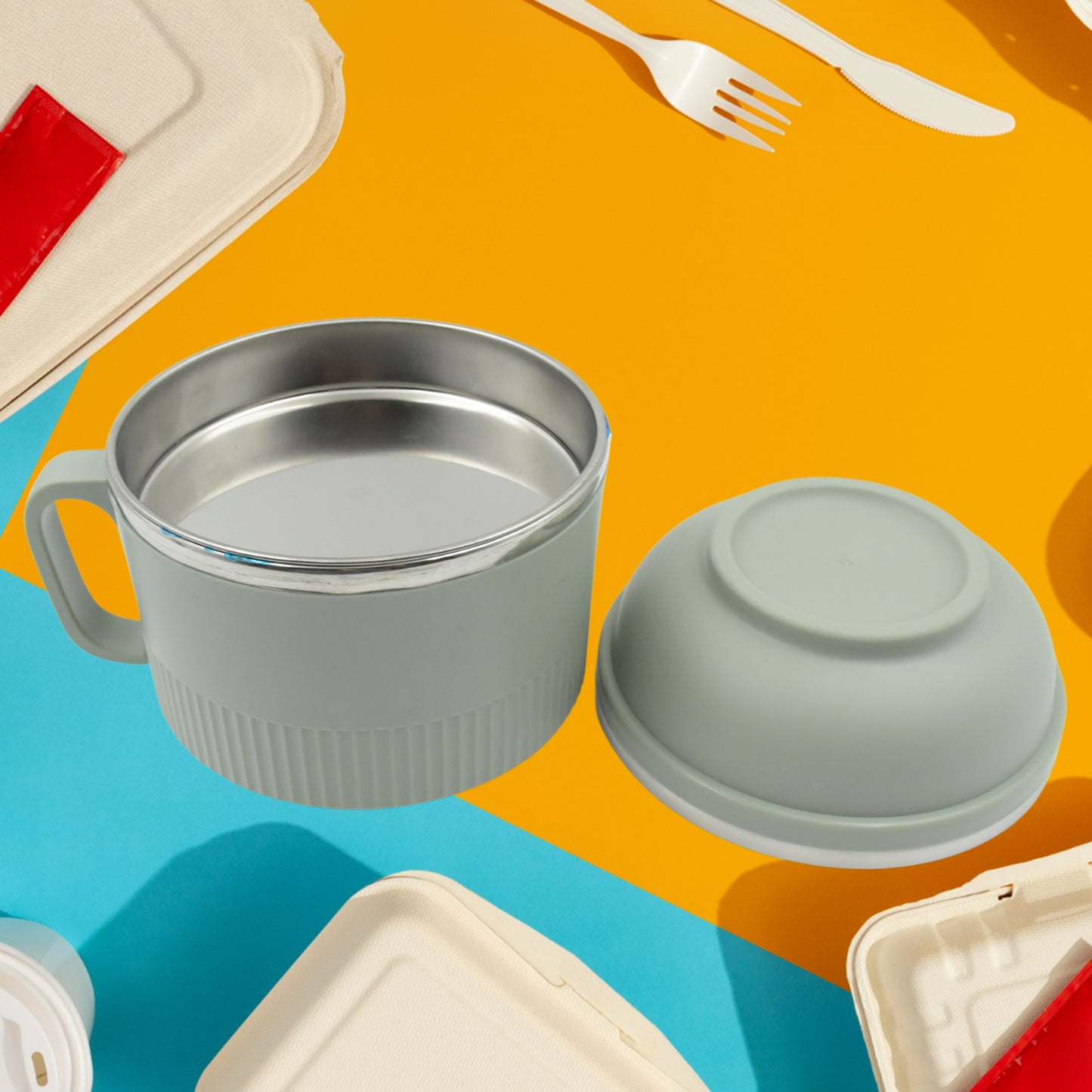 वैक्यूम फूड फ्लास्क, इन्सुलेशन बड़ी क्षमता डबल लेयर संरचना नॉन स्लिप श्रम की बचत और सुरक्षित स्टेनलेस स्टील इनर टैंक लंच बॉक्स/नूडल बाउल कैम्पिंग पिकनिक के लिए स्कूल ऑफिस आउटडोर के लिए (1 पीस)