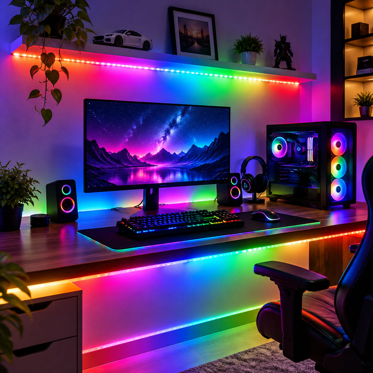 RGB LED Strip Light with Remote and Adapter for Room Decor (1 Set, 3.4 Mtr)