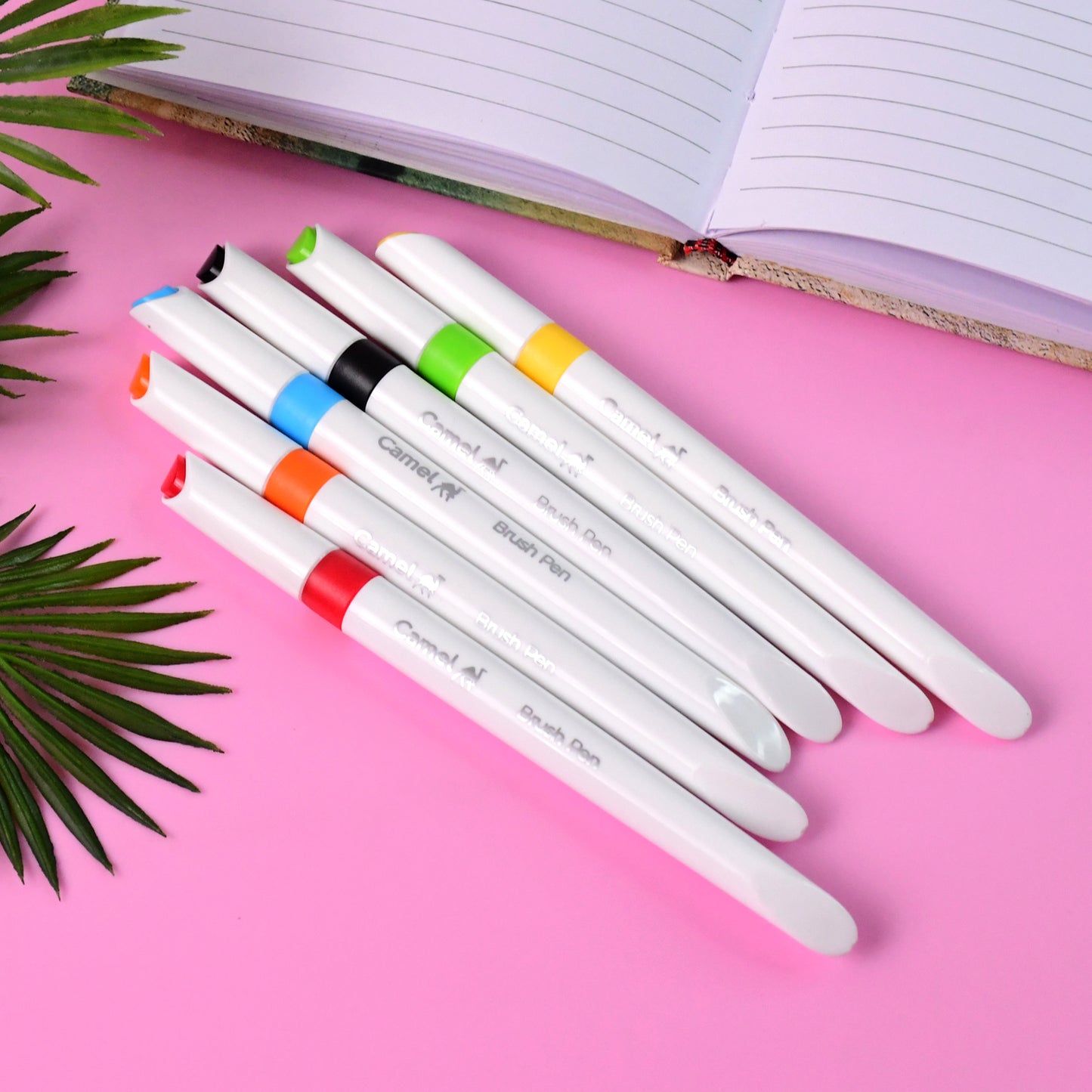 Camel Brush Pens – 6 Vibrant Shades (Flexible Tip for Watercolor Effects, Lettering & Sketching)