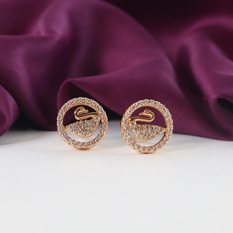 Graceful Swan Design CZ Stone Stud Earrings for Women
