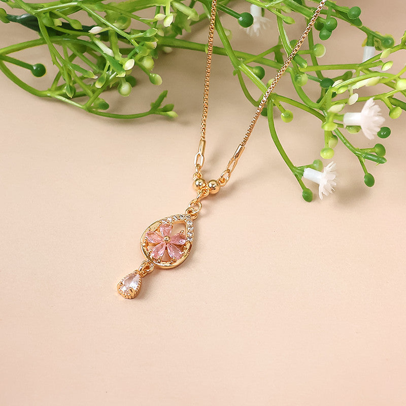 Elegant Pink Flower Pendant Necklace for Women