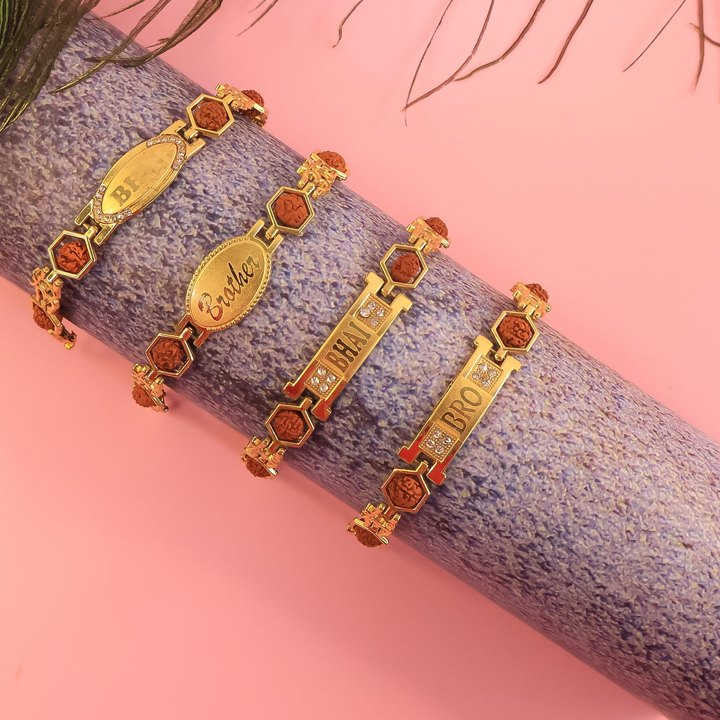 Metal Rakhi Bracelet for Brother Om Design Rakhi with Rudraksh (Mix Design \ 1 Pc)