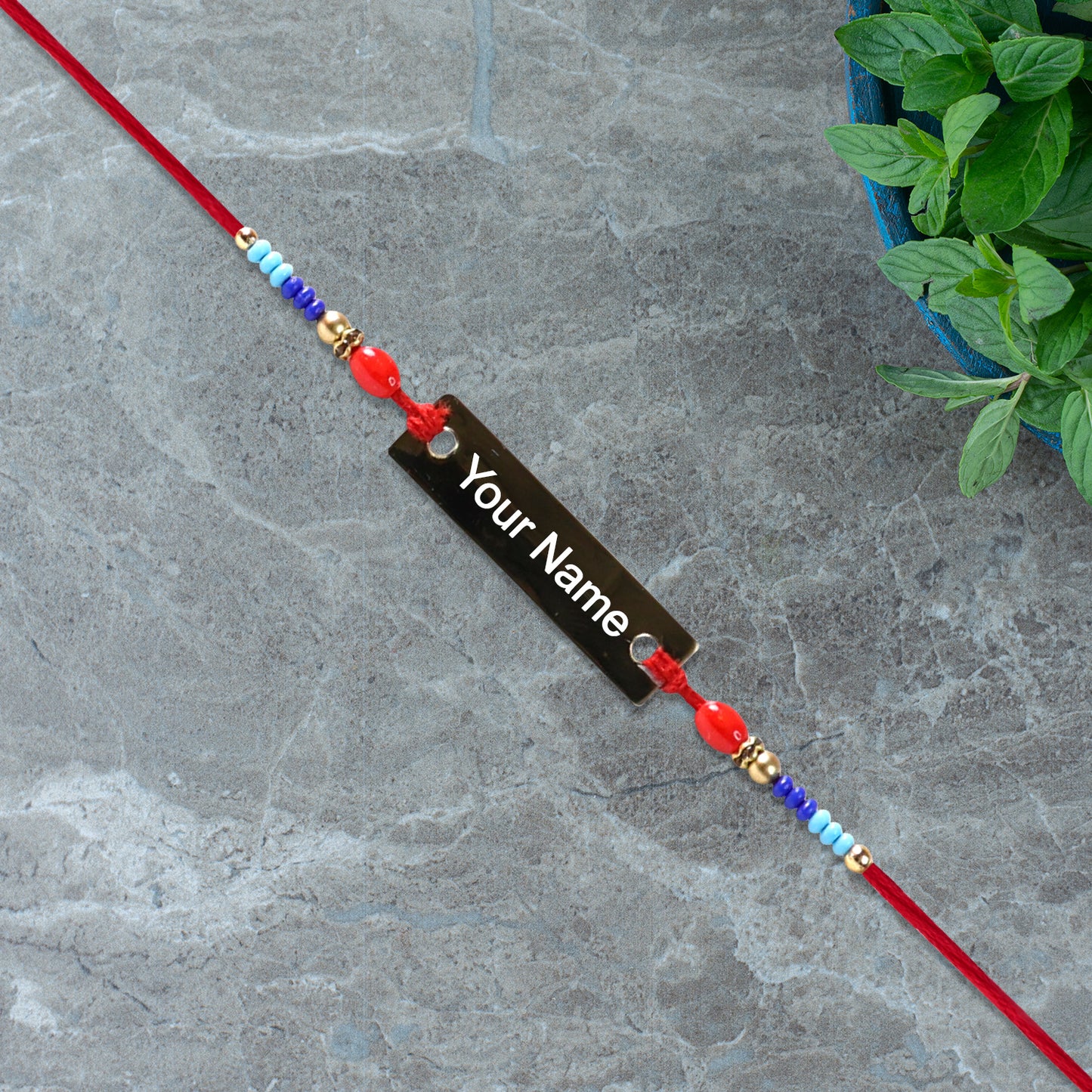 Personalized Name Rakhi with Beaded Thread – Customizable for Brother