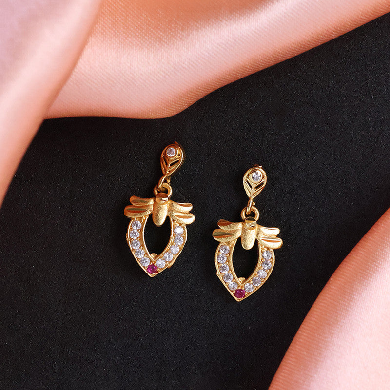Designer Gold Earrings with Elegant Teardrop Cut & Crystal Work