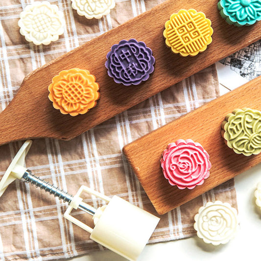 Mooncake Press Mold with 4 floral stamps