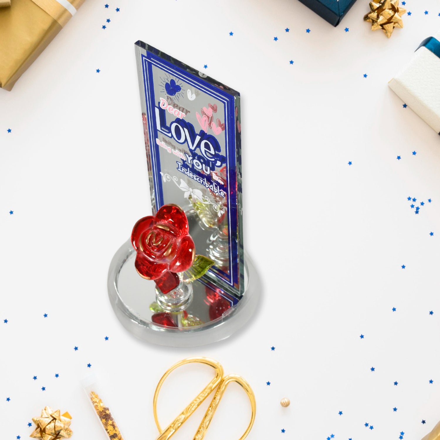 प्यारा गुलाब उपहार शोपीस, प्रेम शोपीस वेलेंटाइन डे उपहार, प्यारा सालगिरह, शादी, जन्मदिन, प्रेमी, पति रोमांटिक अनोखा उपहार सेट, घर सजावट उपहार सेट (1 पीसी)