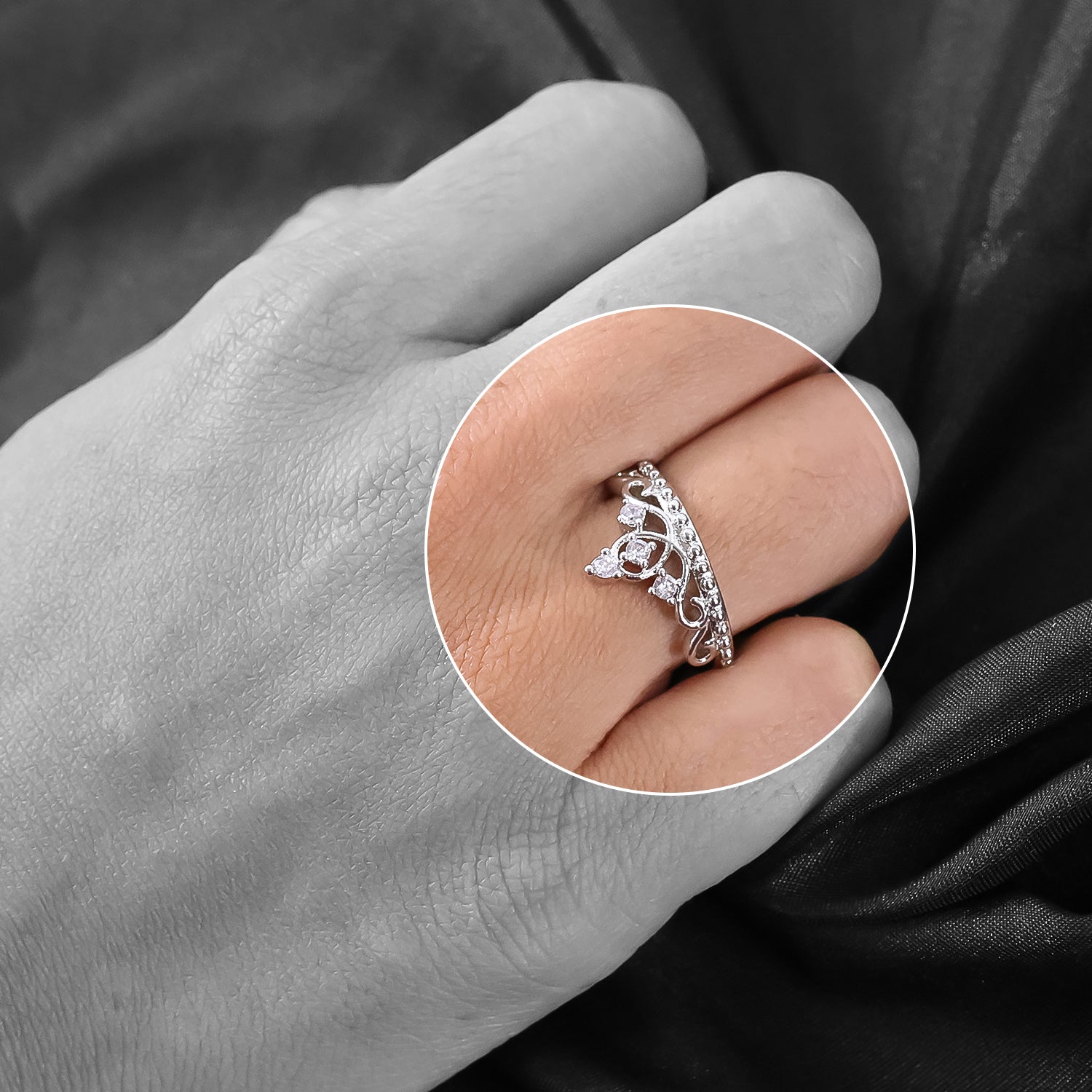 Sterling Oxidised Silver Couple Ring Gift With Attractive Red Love Box (2Pcs)