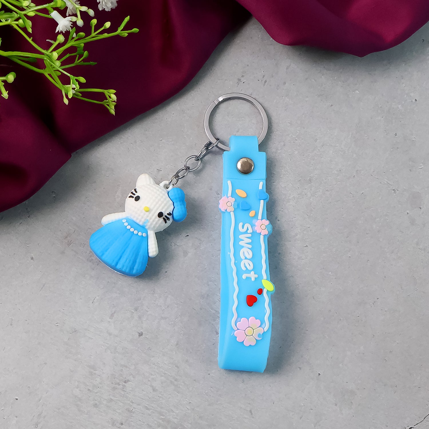 Cute Cartoon Silicone 3D Key Chain with Metal Hook & Strap (Pack of 1)