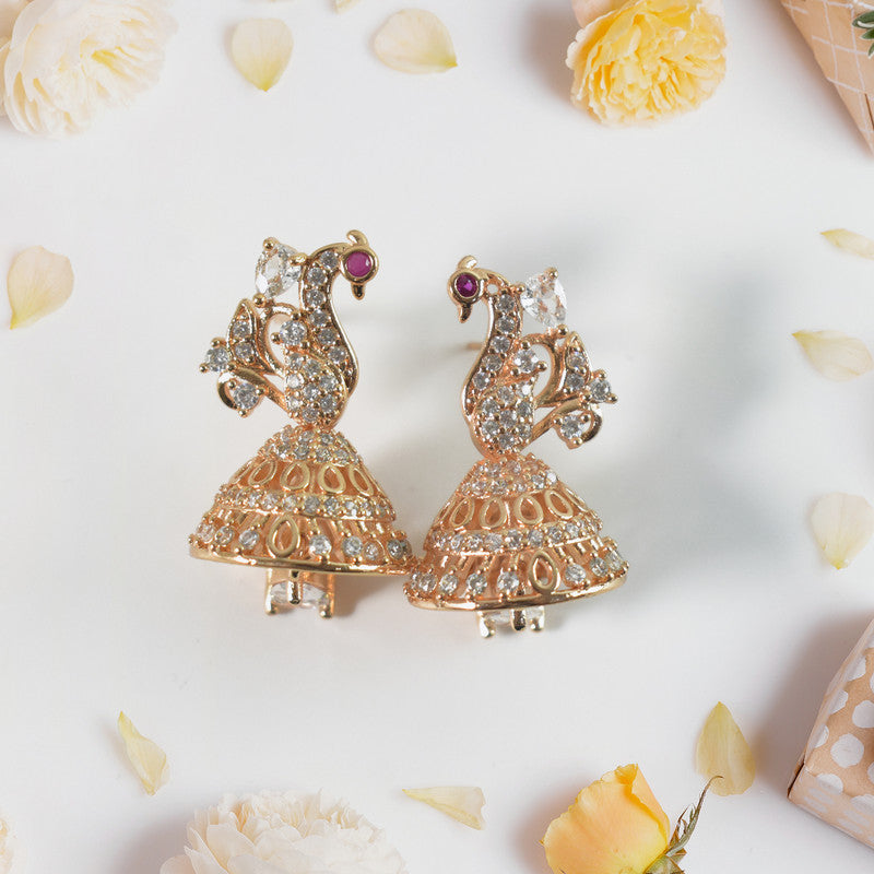 Beautiful Peacock Design CZ Stone Jhumka Earrings for Women