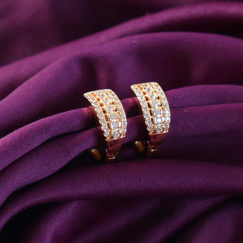 Elegant Gold-Plated Double Row CZ Hoop Earrings for Women
