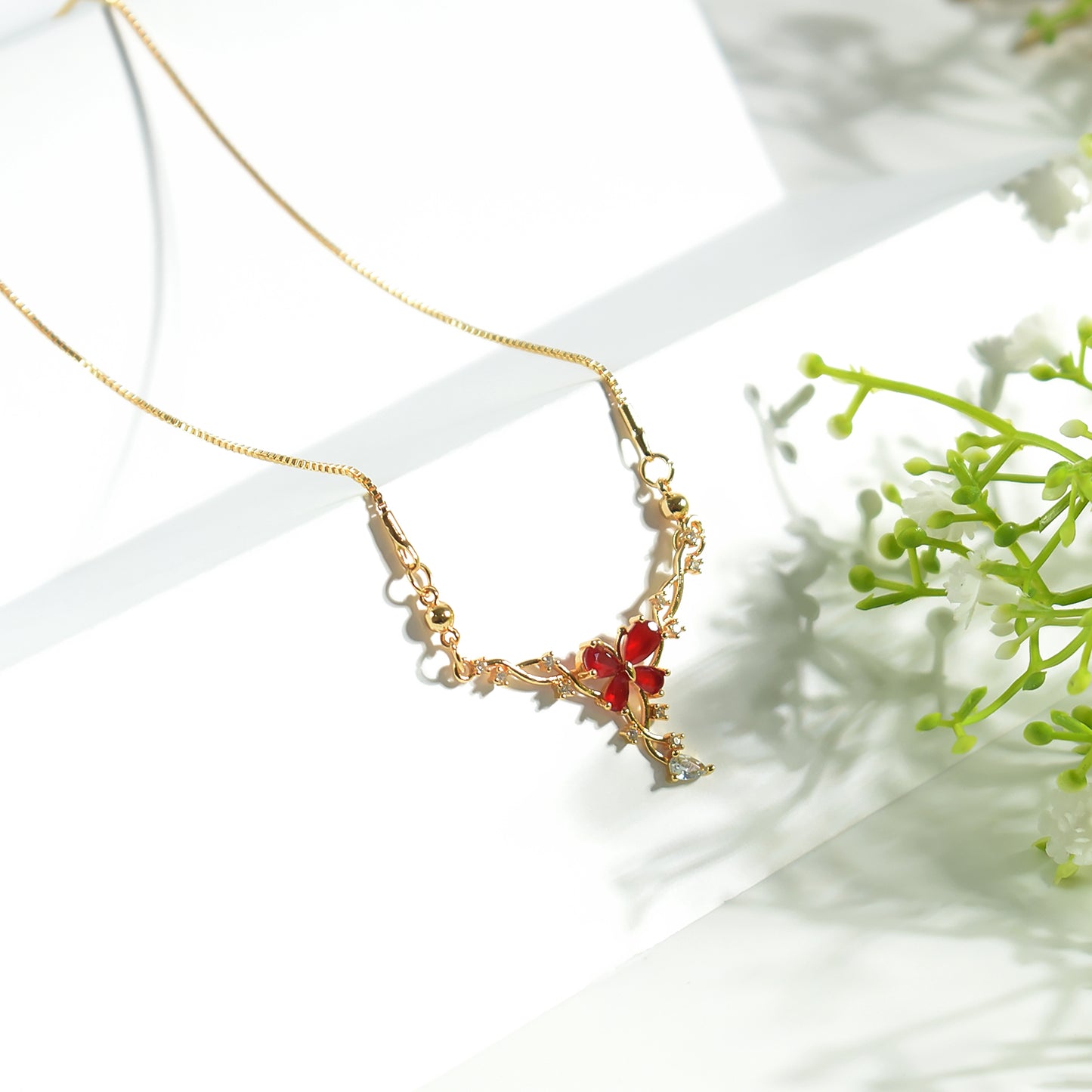 Charming Red Butterfly Gold-Plated Pendant Necklace for Women