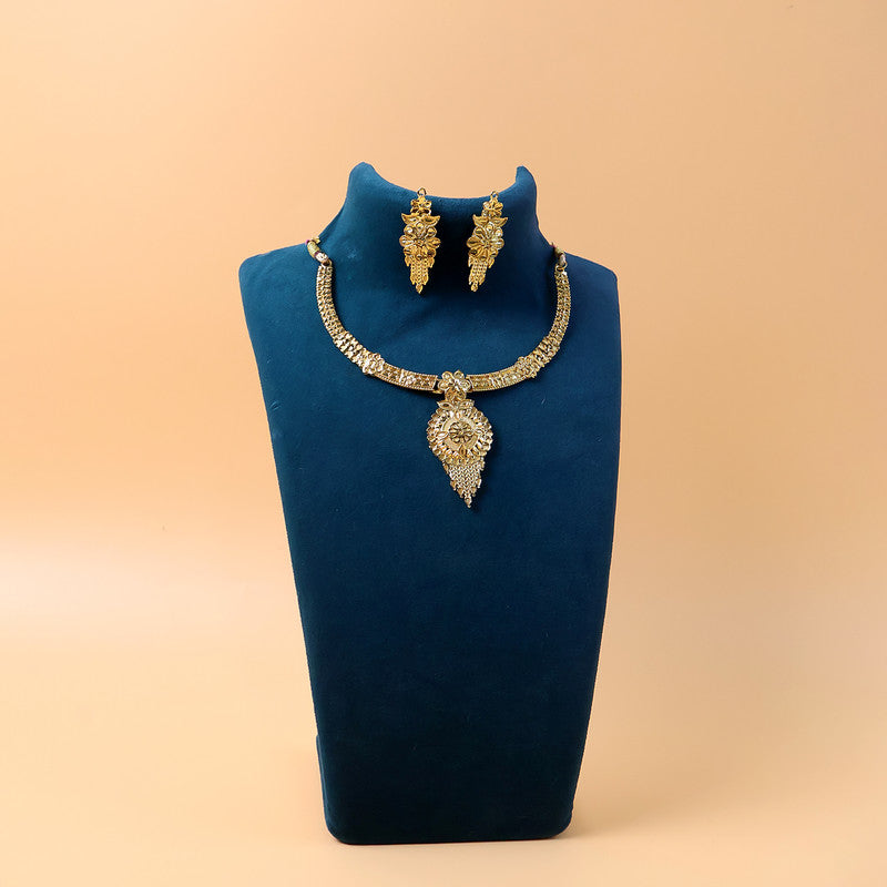 Classic Leaf Drop Choker Necklace Set – Elegant Traditional Jewellery for Festive Occasions