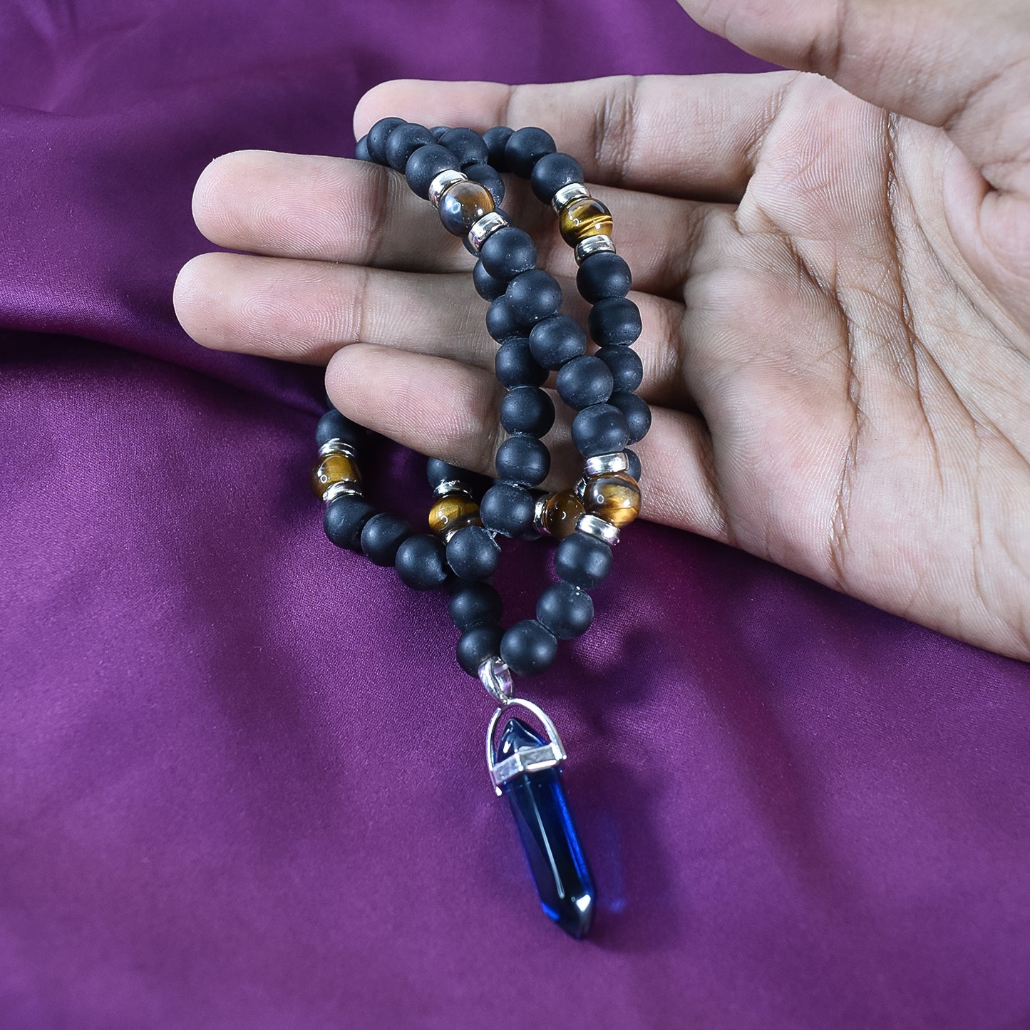 Natural Beads Necklace with Crystal Pillar