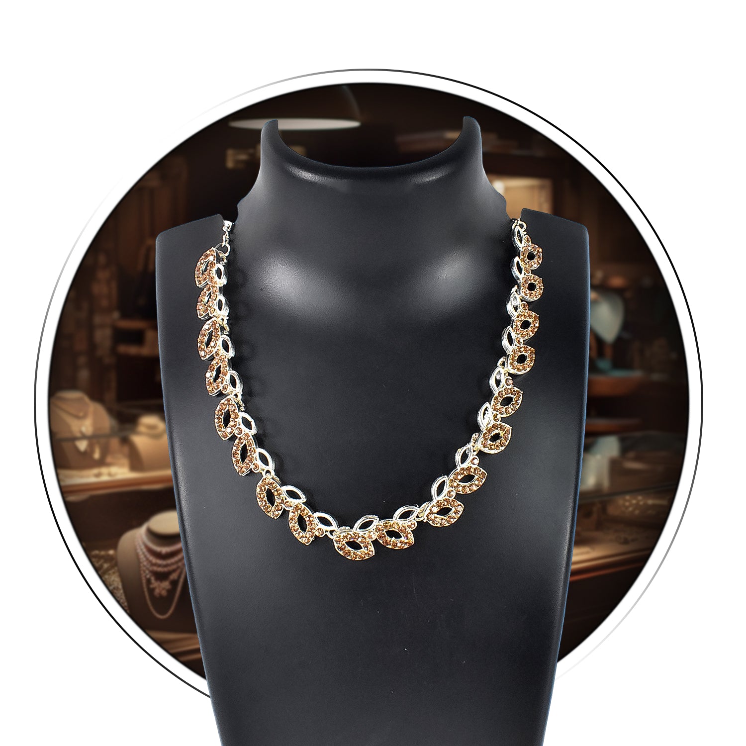 American Diamond Studded Floral Shaped Necklace With Earrings