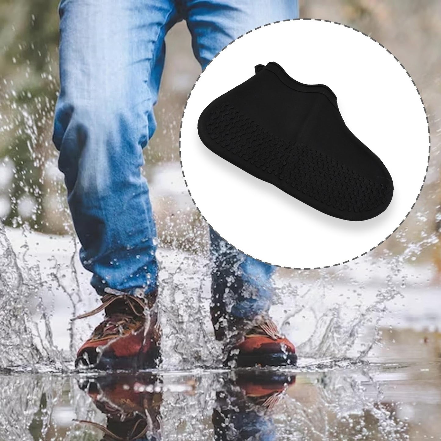 Reusable Silicone Waterproof Shoe Covers in black color