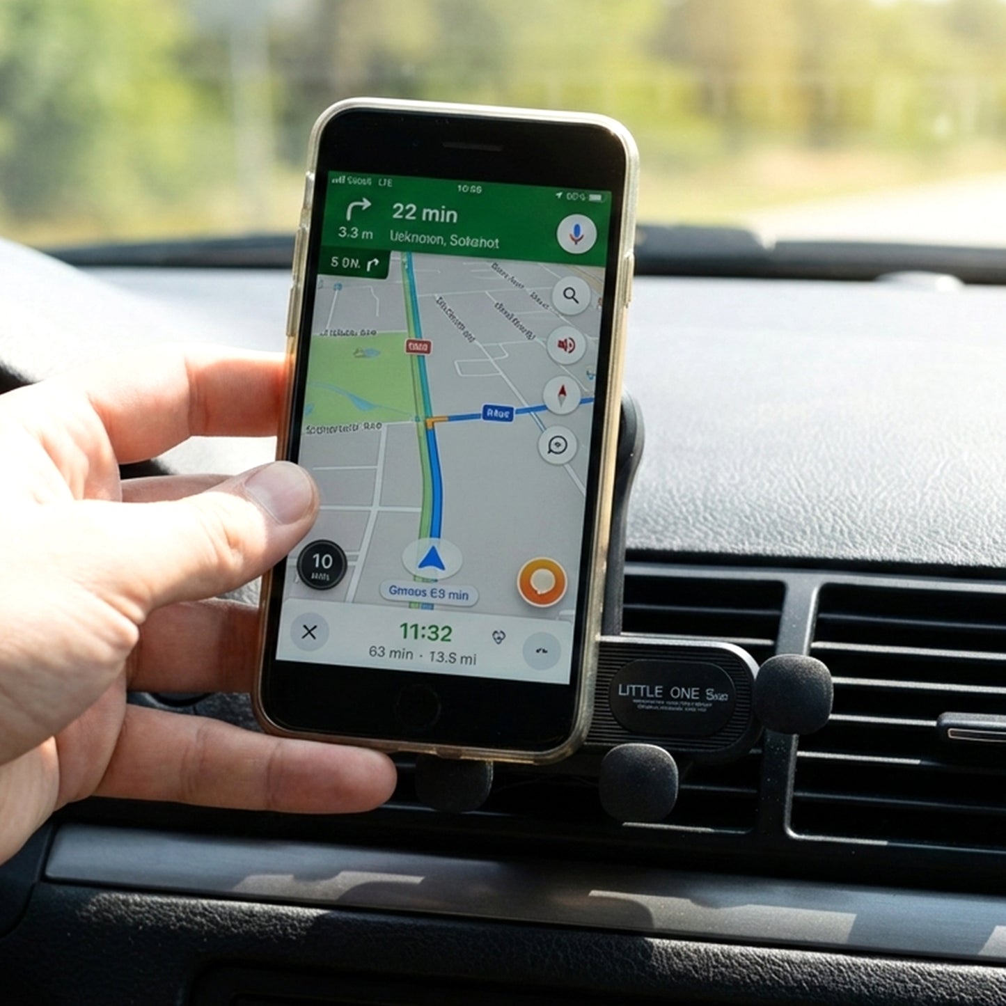 Side view of car vent phone holder installation