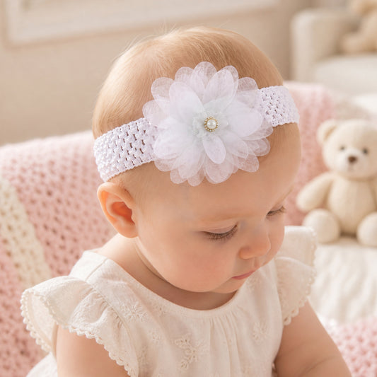 Floral baby headband displayed on white background