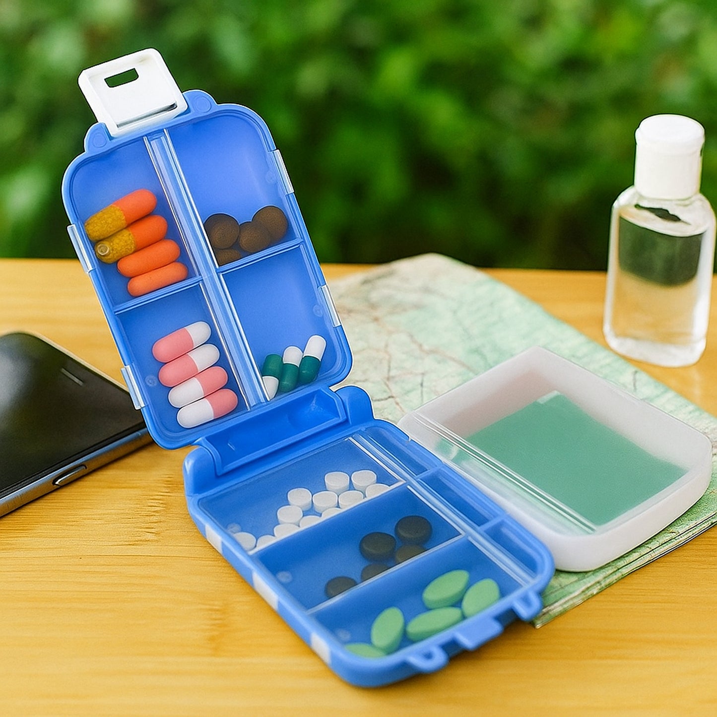 Portable Blue Dual-Sided Pill Organizer Box (1 Pc)