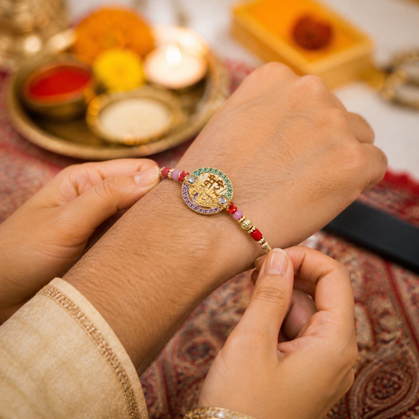 Mere Bhaiya Designer Rakhi showcasing elegant centerpiece