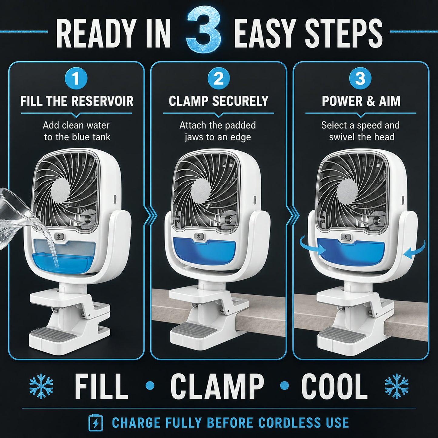 Portable Air Cooler – 3-Speed USB Rechargeable Fan | Velvet Wheels