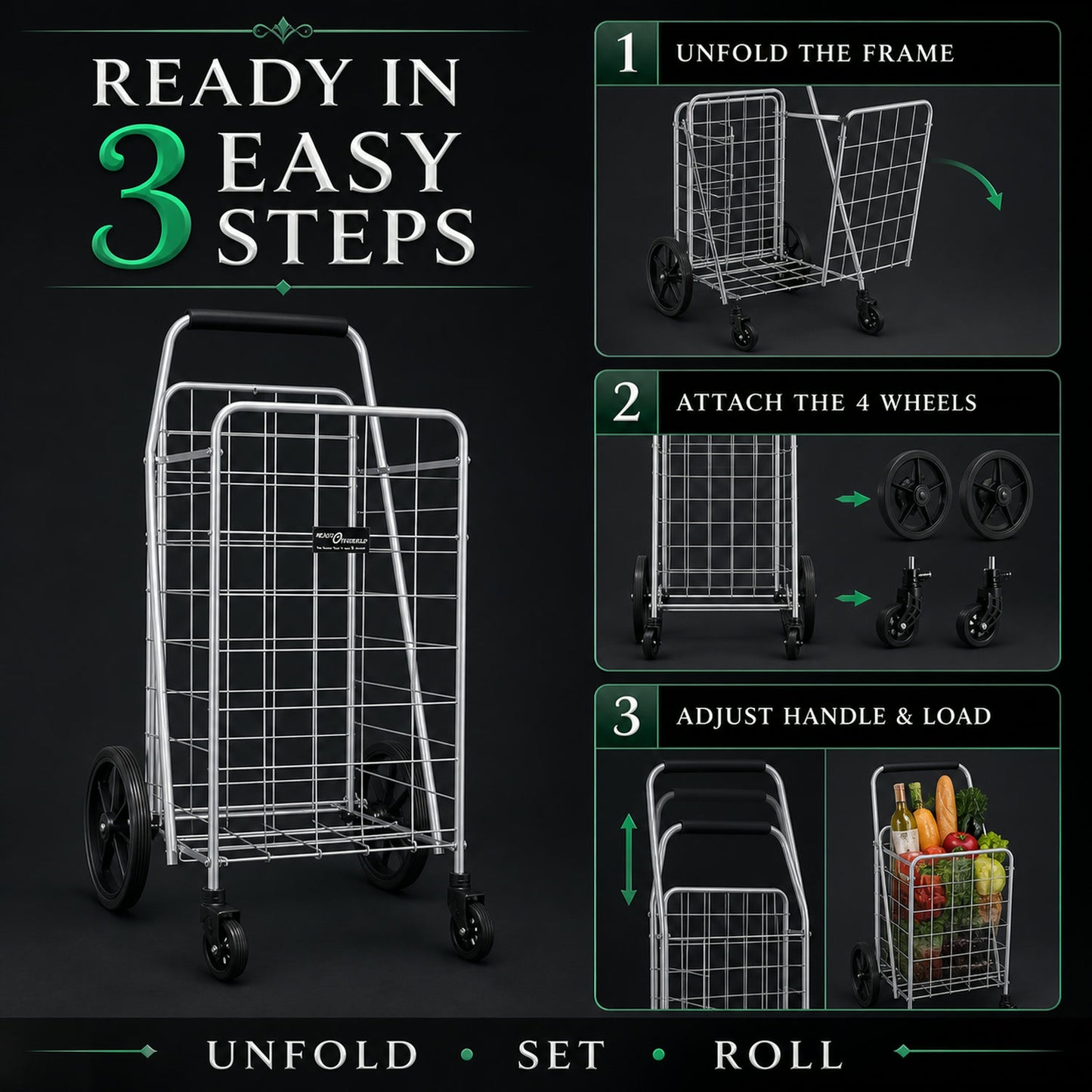 Foldable Shopping Cart – Durable Iron Frame & Dual Swivel Wheels | Organivo