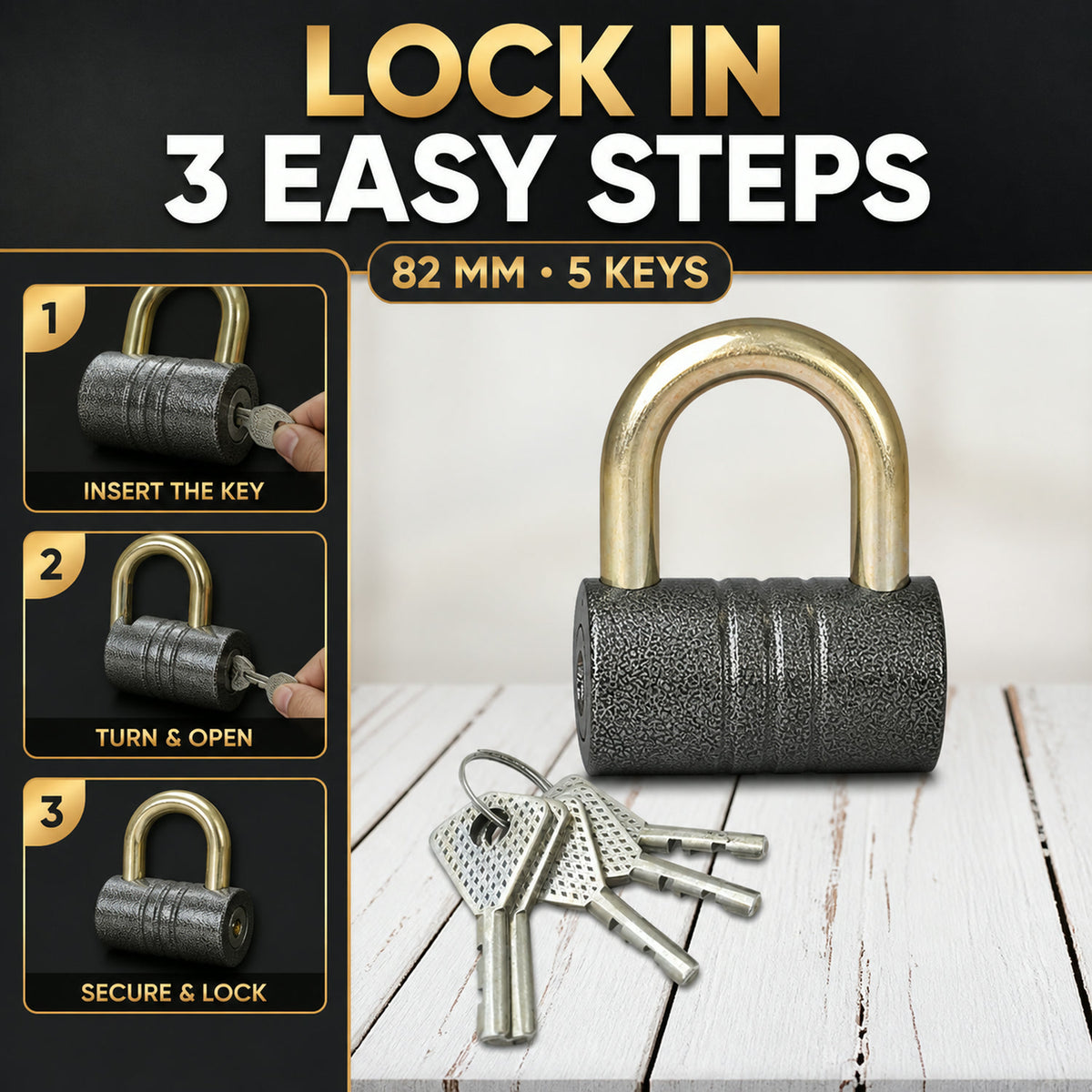 Iron Padlock – 82mm Heavy-Duty Brass Core | FortiLock