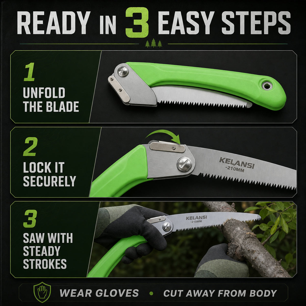 Folding Saw – Sharp 210mm Stainless Steel Blade for Pruning & Outdoor Use
