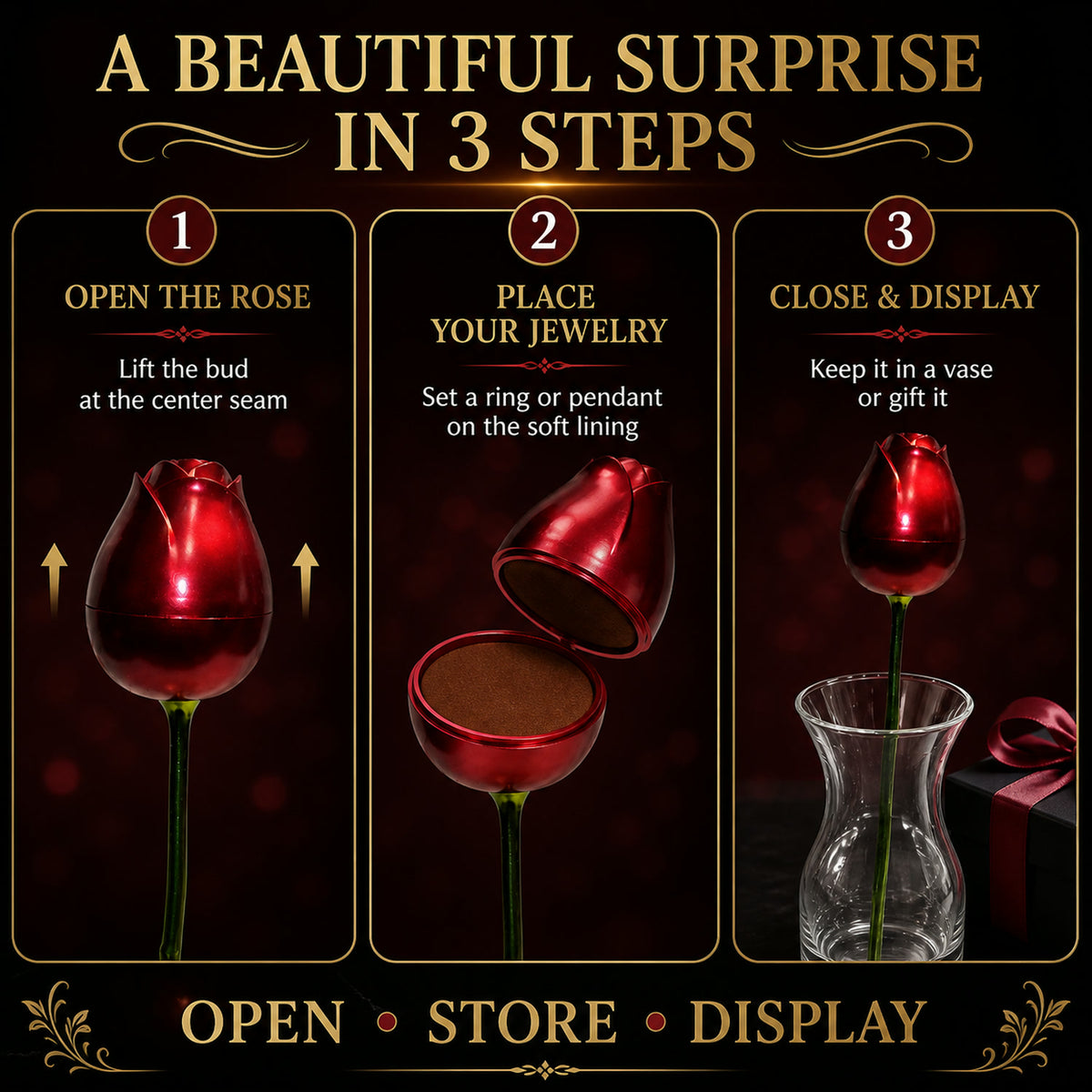 Red Rose Jewelry Box – Romantic Metal Gift | Glimmerly