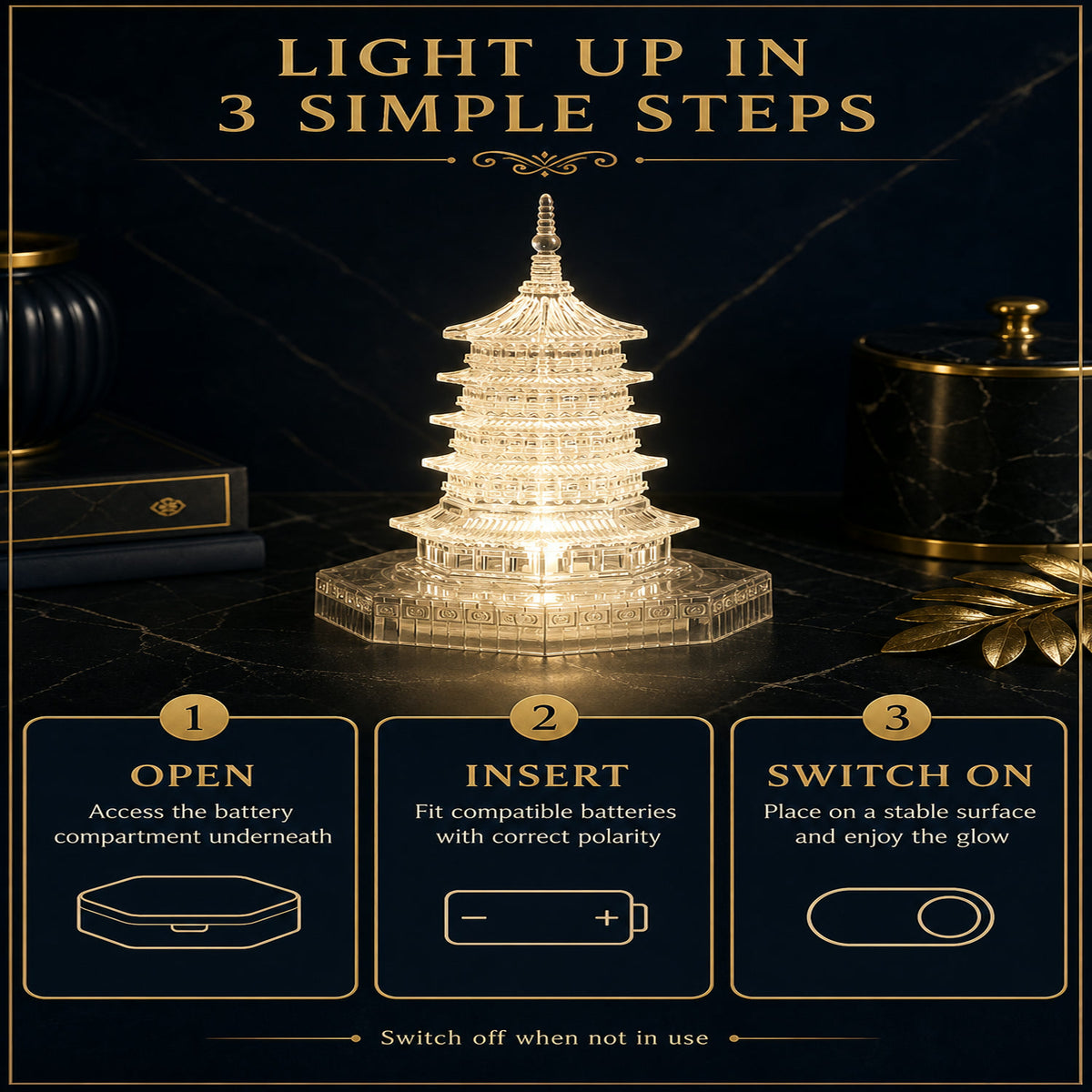 LED Crystal Pagoda Light – Elegant Battery Operated Decor