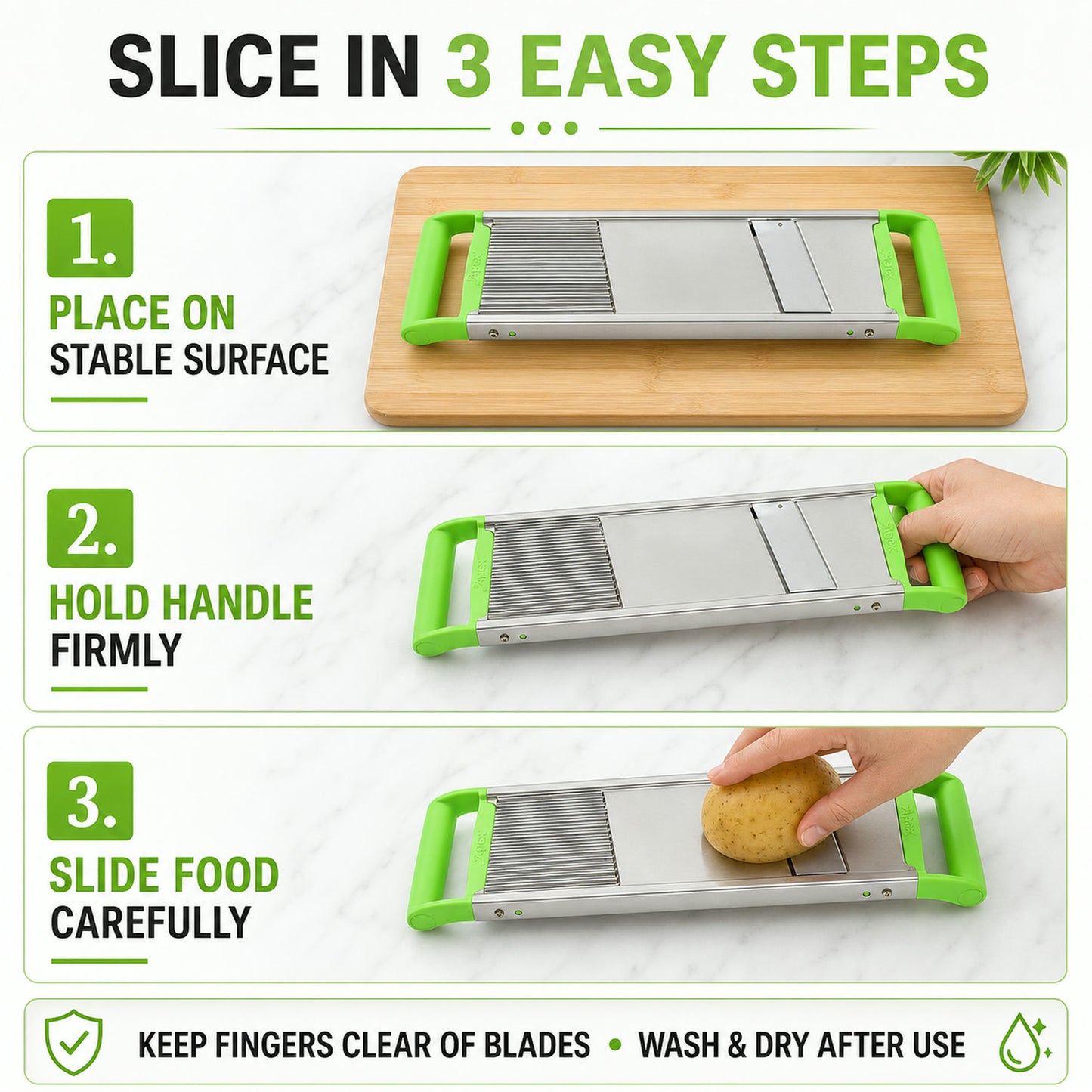 Stainless Steel Vegetable Slicer – Durable 2-in-1 Mandoline Cutter