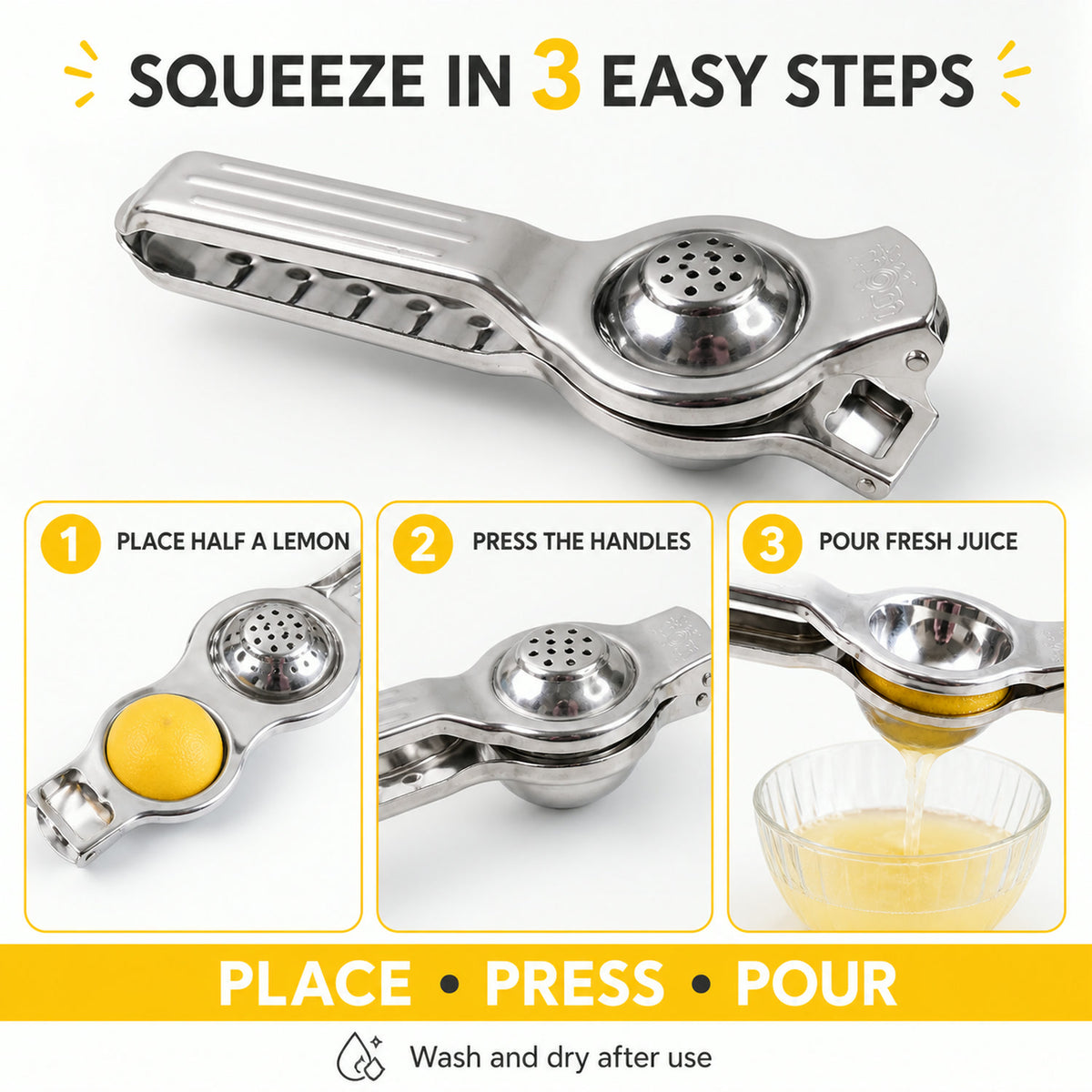 Stainless Steel Lemon Squeezer – 2-in-1 Juicer with Bottle Opener