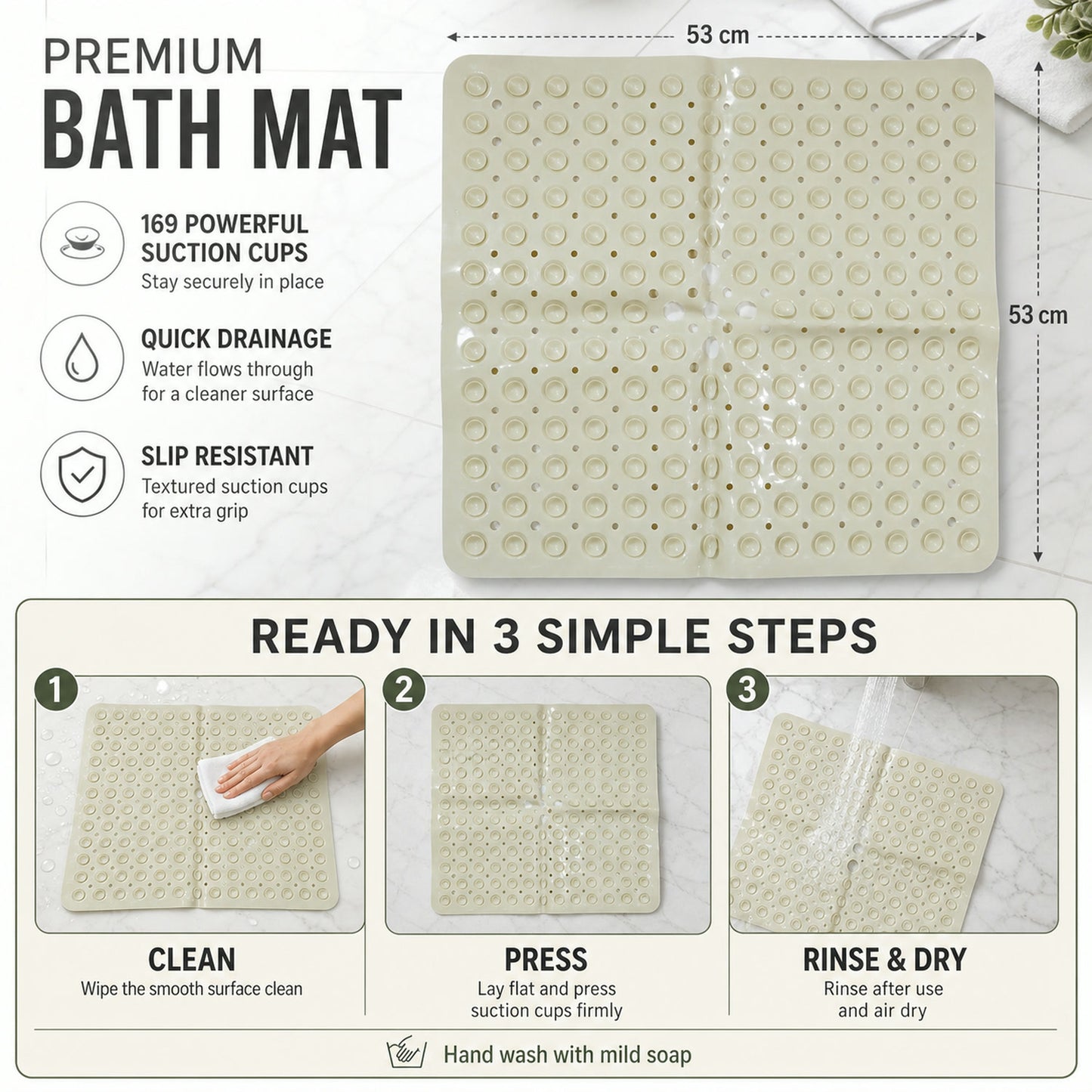 Anti-Slip Bath Mat – Secure Suction Cups for Bathroom Safety