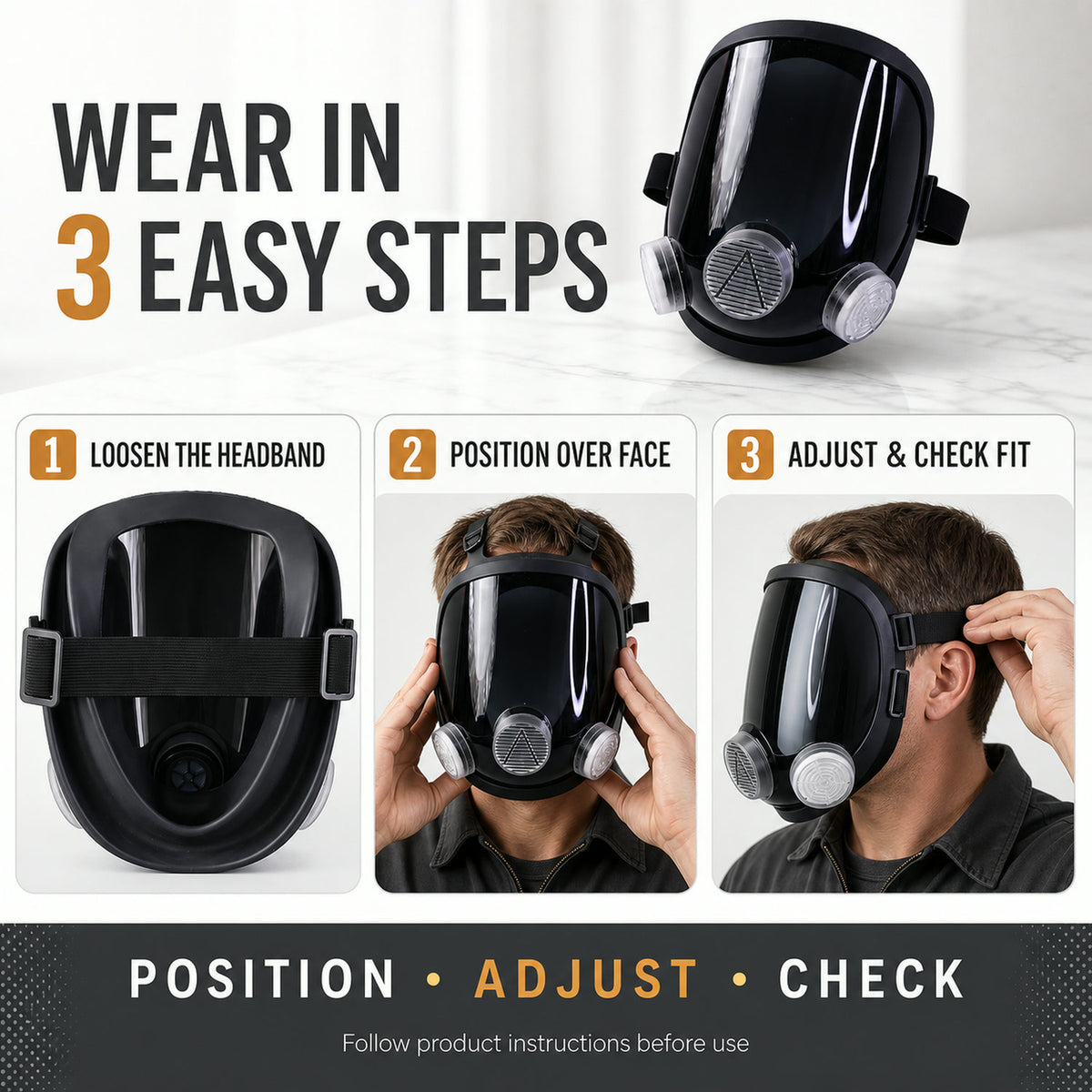 Full Face Safety Respirator Mask – Dual Filters & Clear Visor for Protection