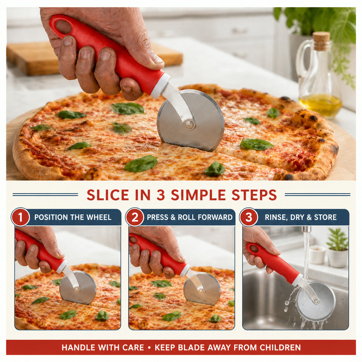 Pizza Cutter Wheel – Stainless Steel & Plastic Grip | Ganesh