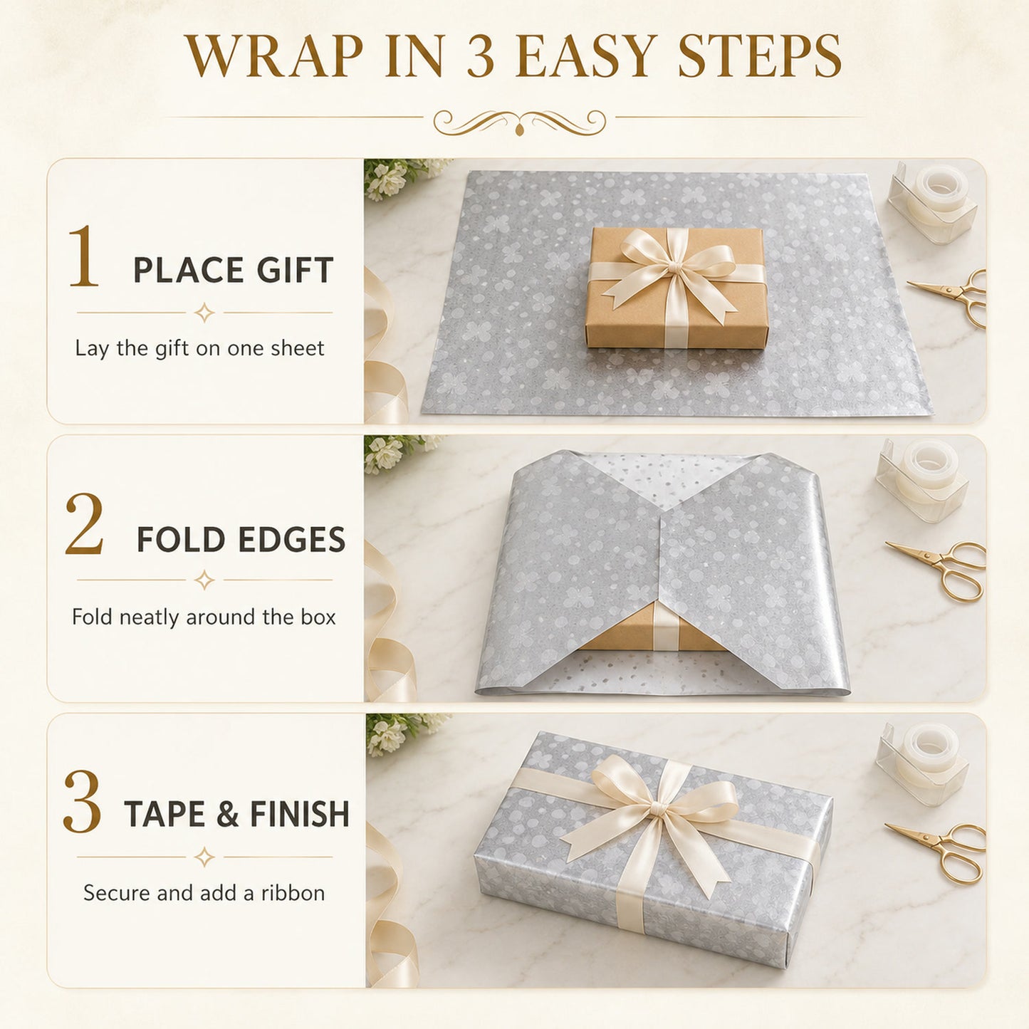 Silver Decorative Gift Wrapping Paper Sheets – 20 Pieces Premium Pack
