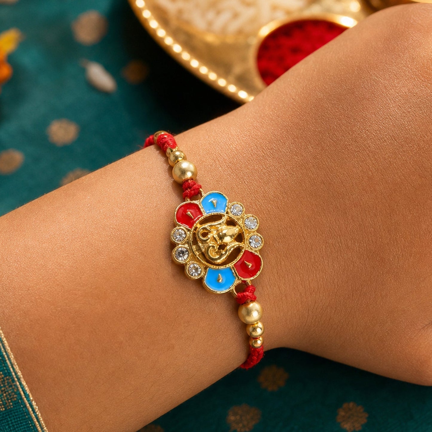 Traditional Trishul Rakhi with Decorative Beads for Brother (5pcs)