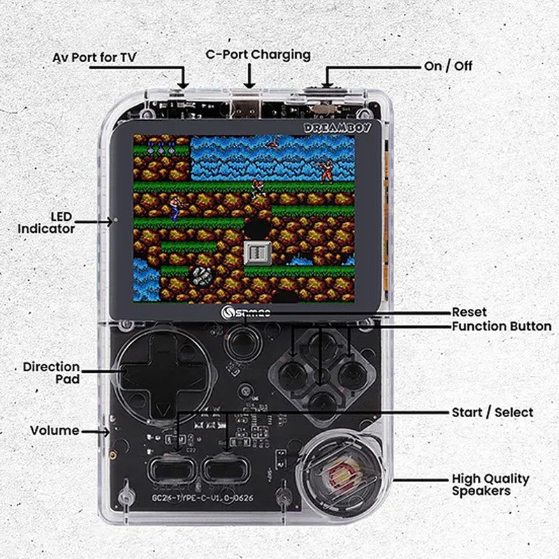 DreamBoy Retro Handheld Game Console with 500 Built-in Classic Games, TV Output & Rechargeable Battery