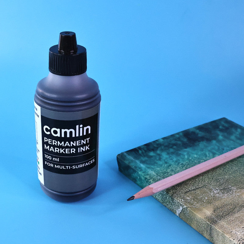 Camlin Permanent Marker Ink 100 ml – Black Color Refill Ink for Multi-Surfaces