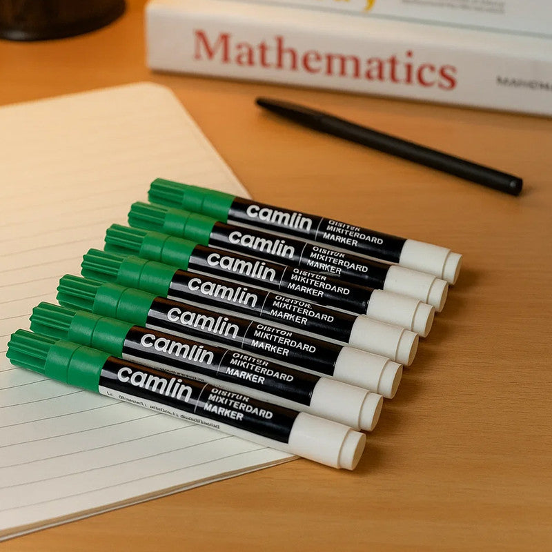 Camlin Bold-E Whiteboard Marker – Green Color Bold Writing Refillable Markers (Pack of 10)