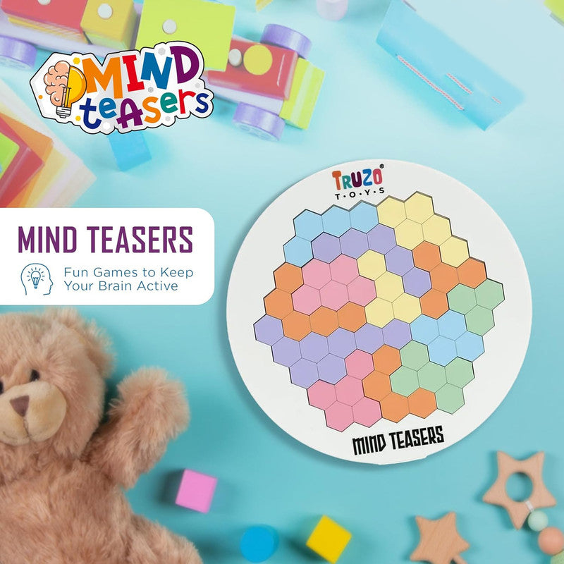 Truzo Mind Teasers Hexagon Puzzle Game – Colorful Educational Brain Teaser Toy for Kids