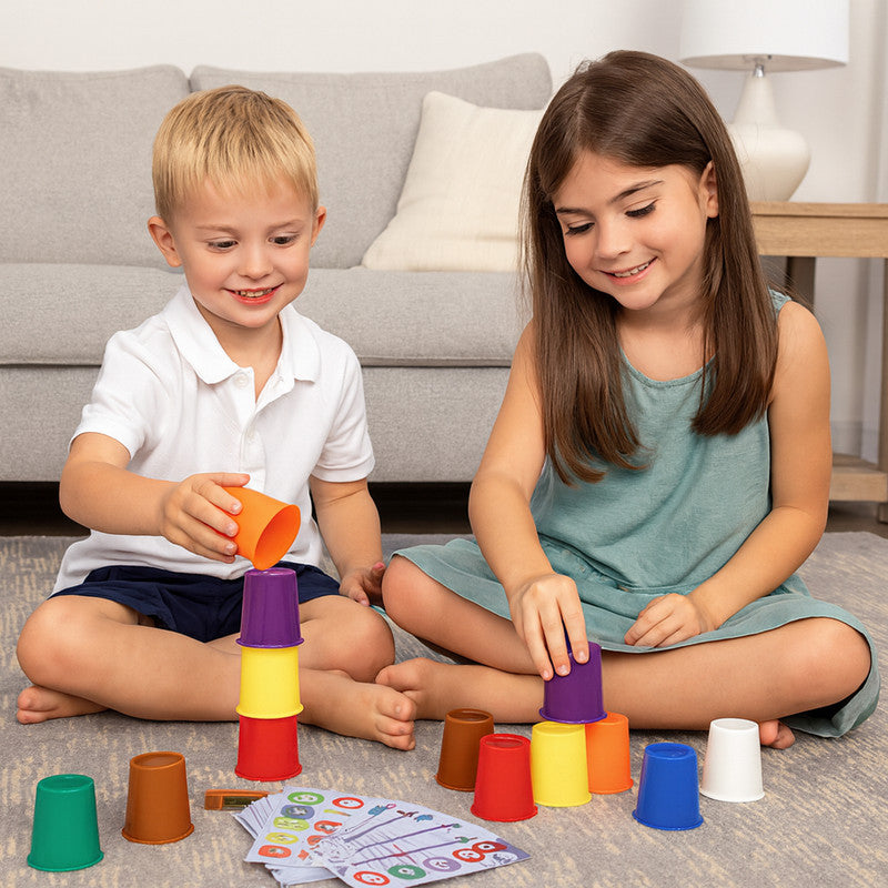 Stack Cups Speed Challenge Game Fast-Paced Color Matching and Stacking Toy
