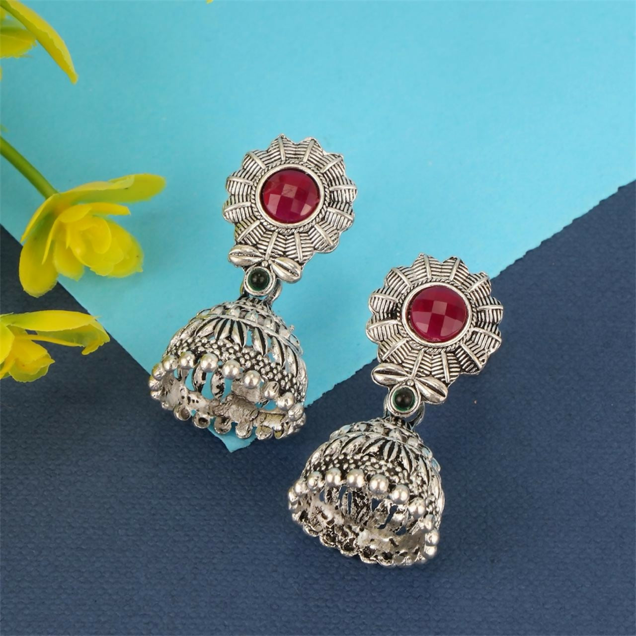 Traditional Oxidised Silver Jhumka Earrings Combo Set for Women & Girls (Set of 4)